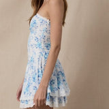 FLORAL & FADING PATTERNED STRAPLESS MINI DRESS