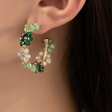 TRINA GREEN BEADED FLOWER HOOP EARRINGS