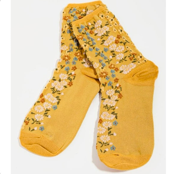 YELLOW FLOWER CREW SOCKS