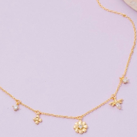GOLD DIPPED FLOWER CHARM NECKLACE