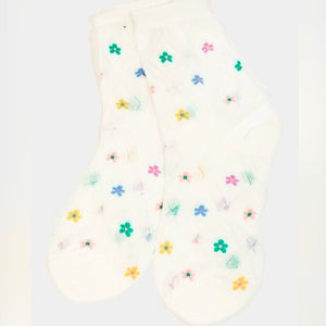 WHITE COLORFUL FLOWER CREW SOCKS