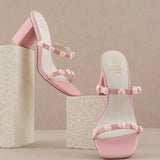 NIA PINK ROSETTE ADORNED HEELS