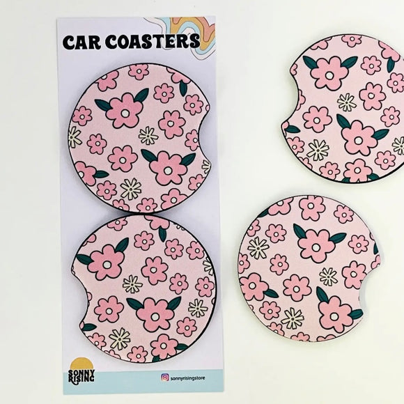 PINK FLOWER CAR COASTERS