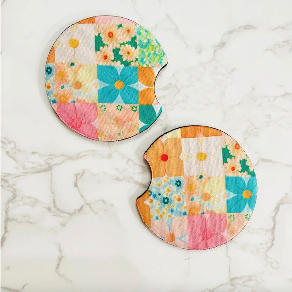 MULTI COLOR BLOCK FLOWER CAR COASTERS