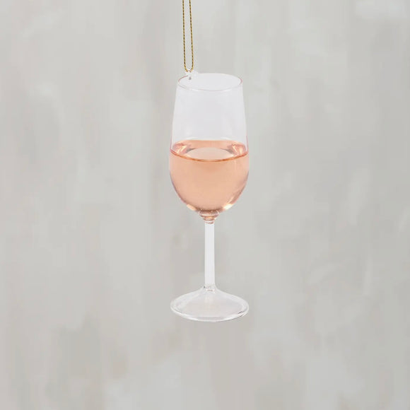 ROSE WINE GLASS CHRISTMAS ORNAMENT