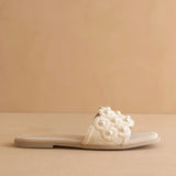 THE CATHLEEN IVORY PEARL RAFFIA SLIDE SANDAL