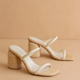 THE MARGARET BEIGE RATTAN HEELS