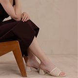 THE SHARON IVORY TEXTURED RAFFIA BLOCK HEEL SANDALS