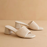 THE SHARON IVORY TEXTURED RAFFIA BLOCK HEEL SANDALS