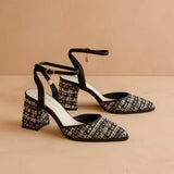 THE PRINCESS BLACK TWEED POINTED TOE HEELS
