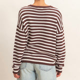 A LITTLE DIFFERENT BROWN STRIPED KNIT SWEATER