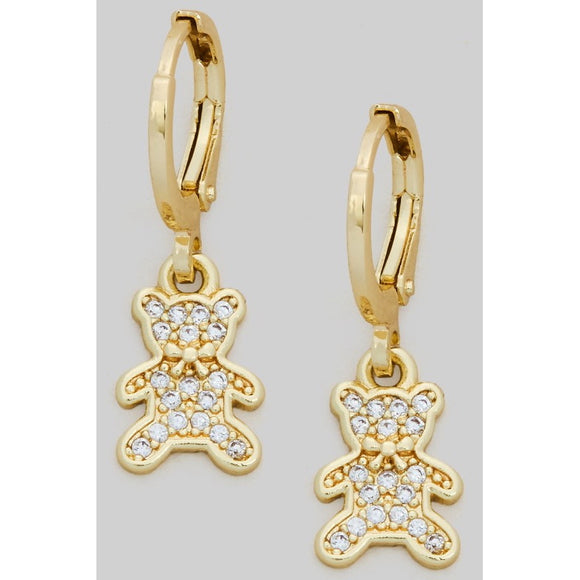 TEDDY BEAR GOLD HUGGIE HOOP EARRINGS