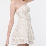 NOBODY BUT US NEUTRAL FLORAL STRAPLESS MINI DRESS
