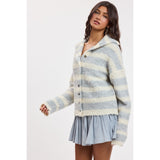 GRAY SKIES STRIPED BUTTON UP SWEATER