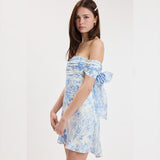 IN A FAIRY TALE BLUE OFF SHOULDER MINI DRESS