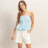 LOOK FOR YOU LIGHT BLUE EYELET TOP