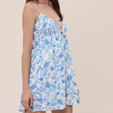 REMEMBER IT LATER BLUE PATTERNED MINI DRESS