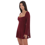 LUCY IN THE SKY BURGUNDY FLARE SLEEVE DRESS