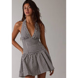 NOT QUITE THE SAME NAVY GINGHAM HALTER MINI DRESS