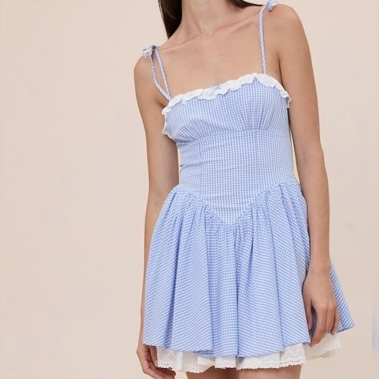 DAY IN THE PARK BLUE PLAID MINI DRESS