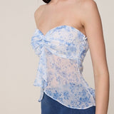 NO PRESSURE STRAPLESS BLUE FLORAL TOP