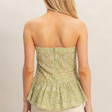 GREEN PATTERNED STRAPLESS TOP