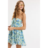 SECRET GARDENS BLUE STRAPLESS RUFFLE MINI DRESS
