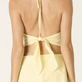TAKING A BREAK YELLOW EYELET HALTER TOP