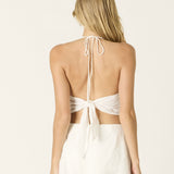 TAKING A BREAK WHITE EYELET HALTER TOP