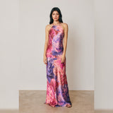 ISABELLA STEWART FLORAL HALTER MAXI DRESS