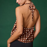 WILD CARD POLKA DOT COWL NECK TOP