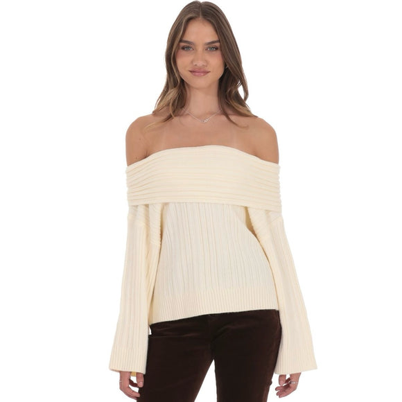 LUCY IN THE SKY CREAM OFF SHOULDER SWEATER