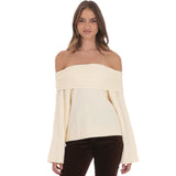 LUCY IN THE SKY CREAM OFF SHOULDER SWEATER