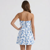 MORE TIME BLUE AND WHITE FLORAL MINI DRESS