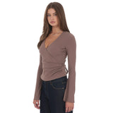 LUCY IN THE SKY TAUPE WRAP TOP