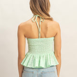 LOOK FOR YOU MINT GREEN EYELET TOP