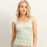 EVERYONES FAVORITE SAGE GREEN PATTERNED TANK TOP