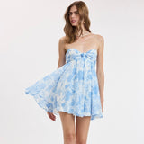 ITS FATE BLUE FLORAL STRAPLESS MINI DRESS