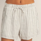 BLACK STRIPED LINEN SHORTS