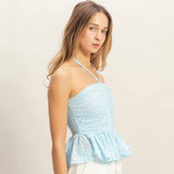 LOOK FOR YOU LIGHT BLUE EYELET TOP