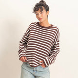 A LITTLE DIFFERENT BROWN STRIPED KNIT SWEATER