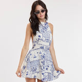 BELLA VISTA PATTERNED HIGH NECK MINI DRESS