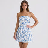 MORE TIME BLUE AND WHITE FLORAL MINI DRESS