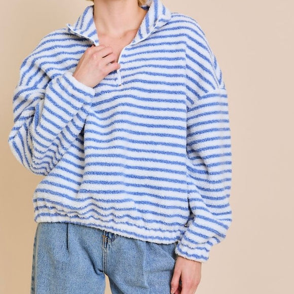 BABY ITS COLD OUTSIDE STRIPED SHERPA QUARTER ZIP JACKET