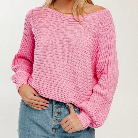 ANOTHER DAY PINK RIBBED KNIT TOP