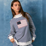 AMERICAN FLAG STRIPED MOCK NECK PULLOVER SWEATSHIRT