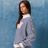 AMERICAN FLAG STRIPED MOCK NECK PULLOVER SWEATSHIRT