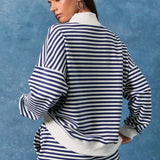 AMERICAN FLAG STRIPED MOCK NECK PULLOVER SWEATSHIRT