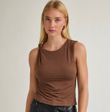 EVER REALLY HERE BROWN KNOTTED SHOULDER TANK TOP