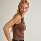 EVER REALLY HERE BROWN KNOTTED SHOULDER TANK TOP